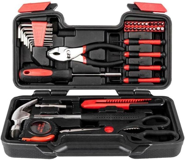 Red 39-Piece Power Tool Kit for Home Repair