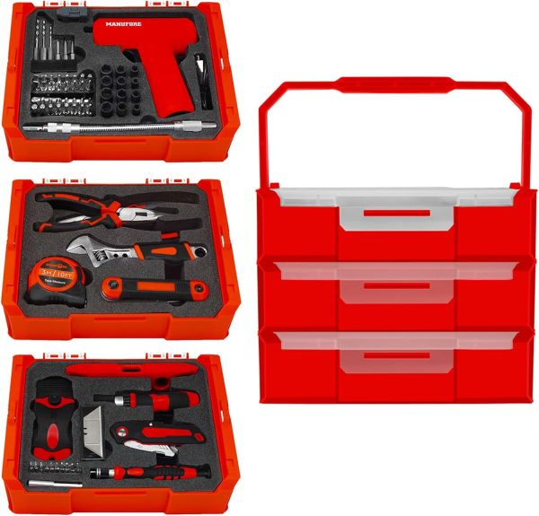 MANUFORE Ultimate 81-piece Household Tool Set with Cordless Screwdriver and Essential Hand Tools