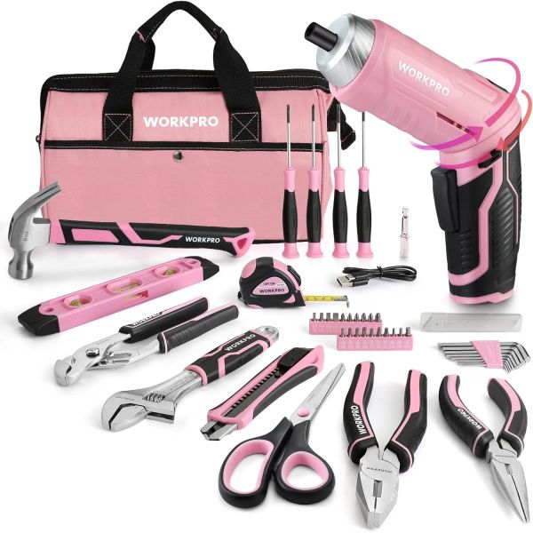 Pink Powerhouse 53-Piece Tool Set with Cordless Screwdriver