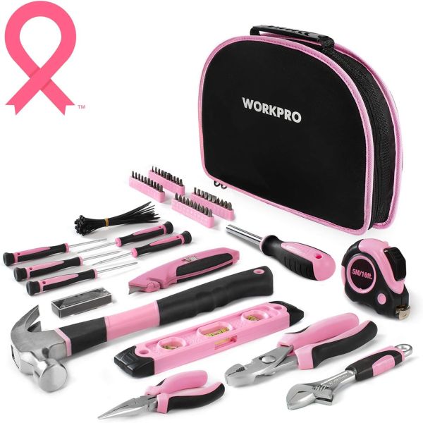 WORKPRO Pink Tool Kit - Home Repair Essentials with Stylish Carrying Case