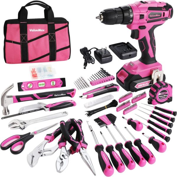 ValueMax Pink Home Tool Kit with Cordless Drill and Storage Bag