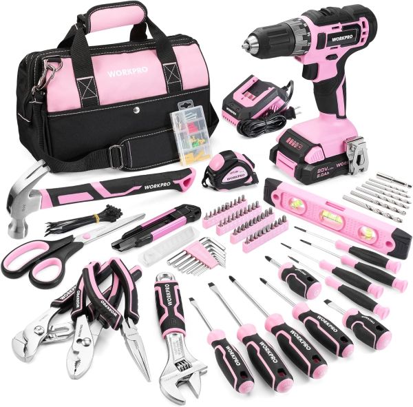 WORKPRO Pink Household Tool Kit with Drill