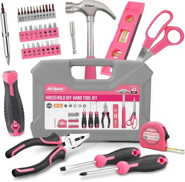 Hi-Spec Pink Tool Set for Women - 42 Essential DIY Tools for Home Repair