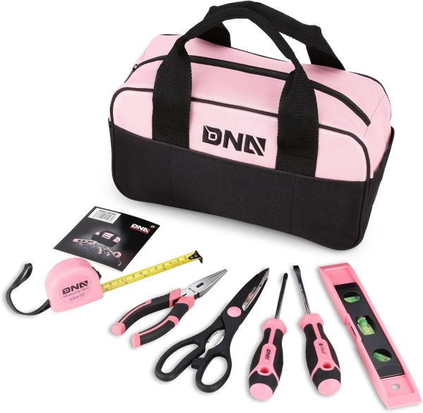 DNA MOTORING Pink Precision Tool Set - 7-Piece Home Repair Kit for Women, Girls, and Ladies